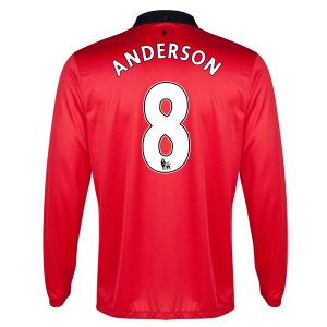 13-14 Manchester United #8 Anderson Home Long Sleeve Jersey Shirt