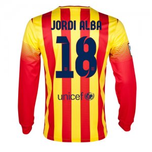 13-14 Barcelona #18 Jordi Alba Away Long Sleeve Soccer Jersey Shirt