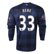 13-14 Manchester United #33 BEBE Away Black Long Sleeve Jersey Shirt