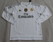 Real Madrid Home 2015-16 Soccer Jersey LS With WC Champion